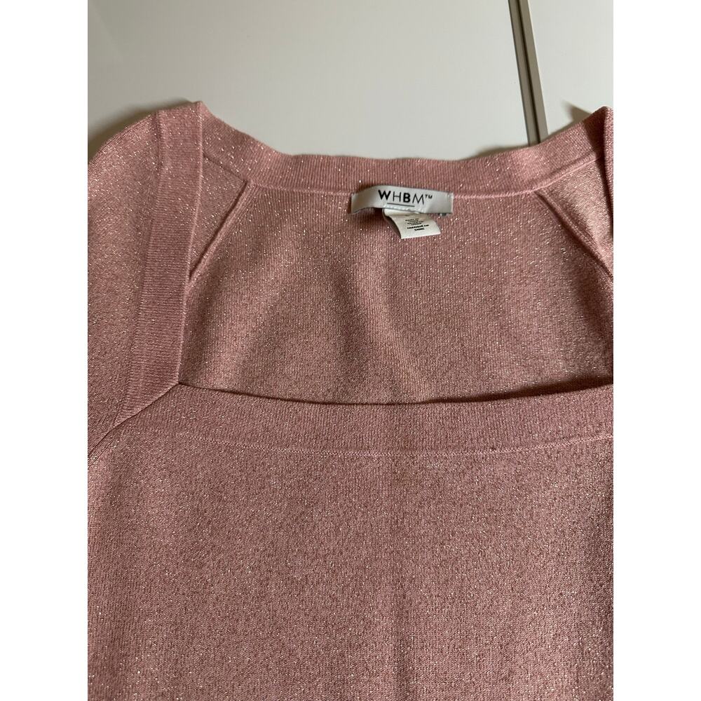 White House Black Market L women square neck glitter pink holiday sweaters - Picture 3 of 10